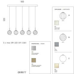 BALOU 5-flammige Glas-Pendelleuchte
