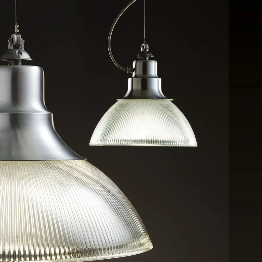 BERLINO Industriedesign Hängeleuchte mit Pressglas