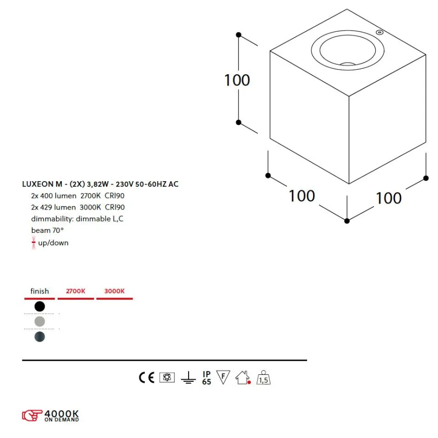 BRIX OUT IP65 Quadratische LED Wandleuchte - 2-flammig