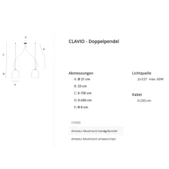 CLAVIO Design Doppel-Pendelleuchte mit Keramik-Schirm