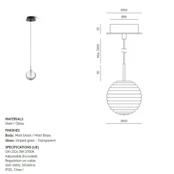 DOUL Kleine Pendellampe mit Glasschirm