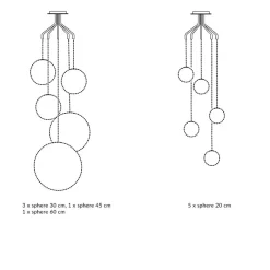HIGH MOON Design-Kaskadenleuchte 5-flammig mit Kugelschirmen in verschiedenen Größen