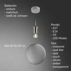 LABELL Glas-Pendelleuchte einzeln Ø 30 cm