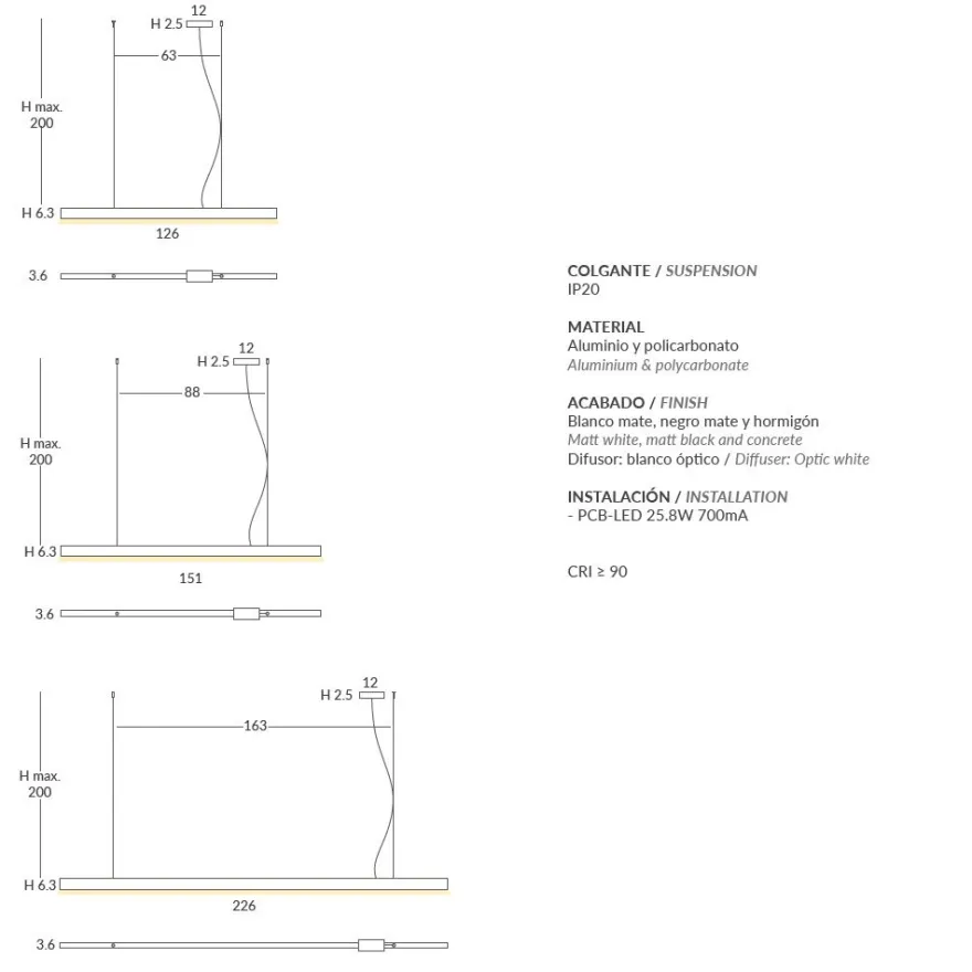 LINEA Lange schmale LED Linien-Pendelleuchte