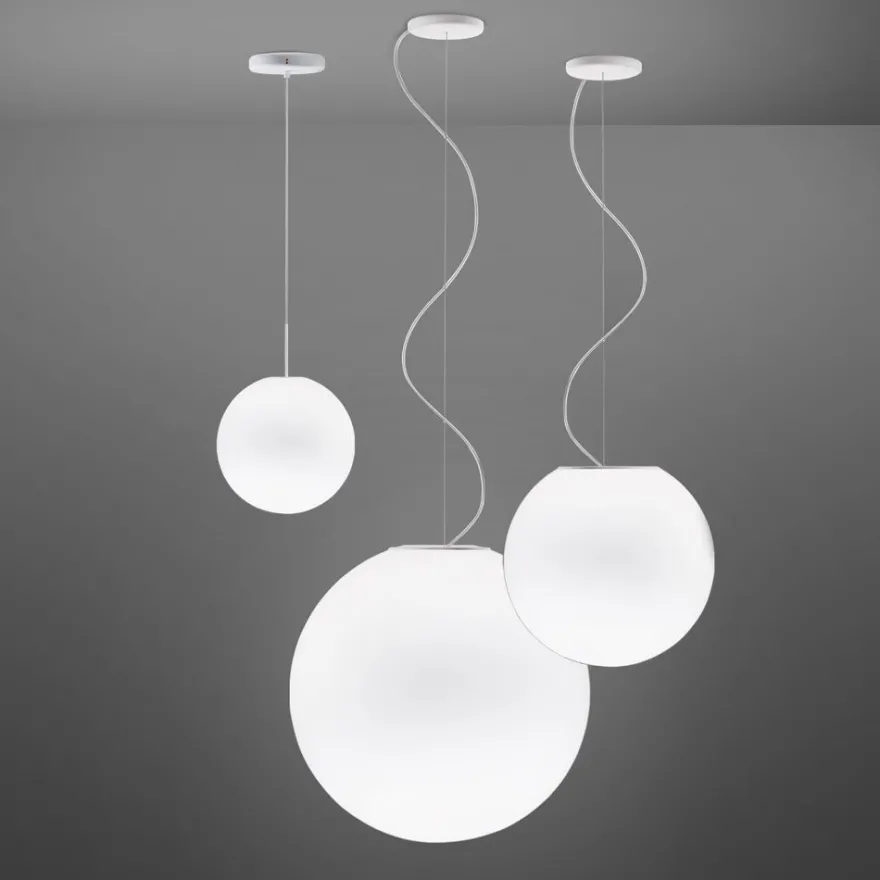 LUNAR Pendelleuchte mit rundem, weißem Glas