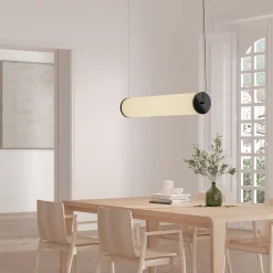 NOVELLA Lange Pendelleuchte Leinen Beige