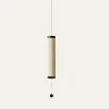 NOVELLA Lange Pendelleuchte Leinen Beige vertikal
