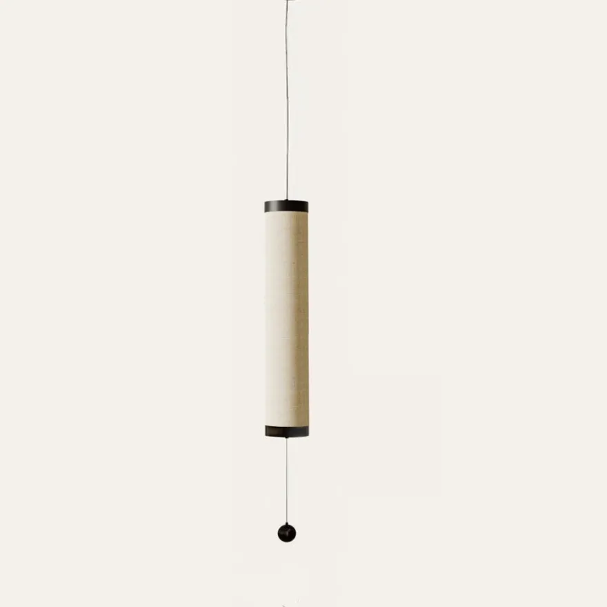NOVELLA Lange Pendelleuchte Leinen Beige vertikal