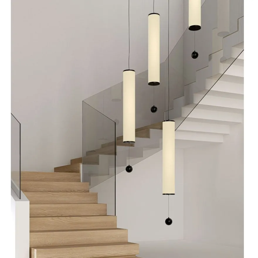 NOVELLA Lange Pendelleuchte Leinen Beige vertikal