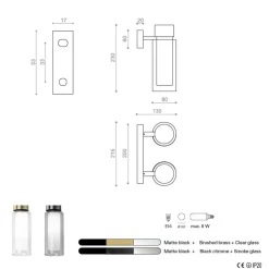 OSMAN Italienische Design-Wandleuchte Glas Messing 2-flammig