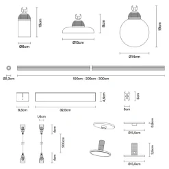SUSPENDED SYSTEM Modulares Leuchtensystem mit vier verschiedenen Lichtquellen
