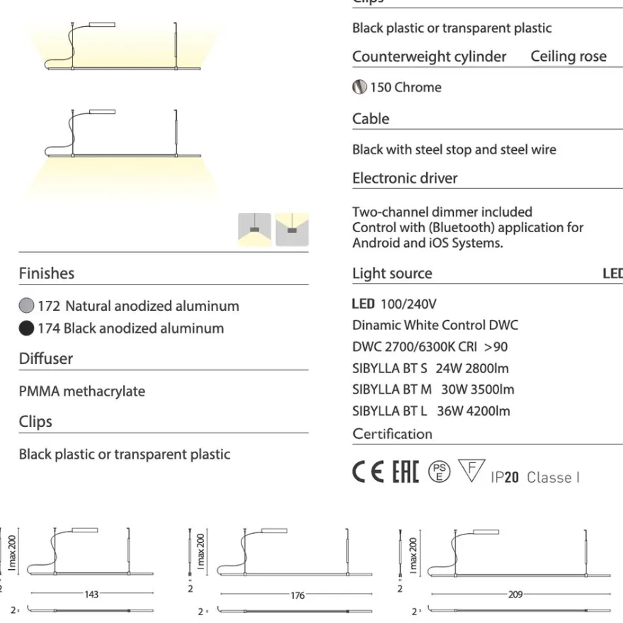 SYBILLA Lange schmale LED Linien-Pendelleuchte höhenverstellbar
