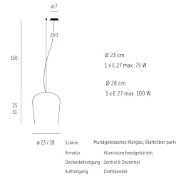 SYSS Elegante Glas-Pendelleuchte mit Gold/Silber Dekor