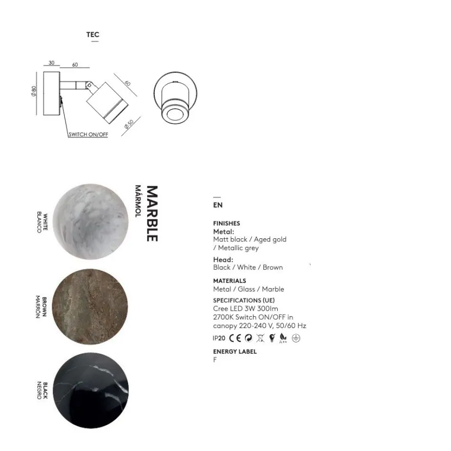 TEEA Spot-Wandleuchte mit Schalter