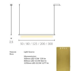 TRATTI Lange Hängeleuchte aus Messing Downlight